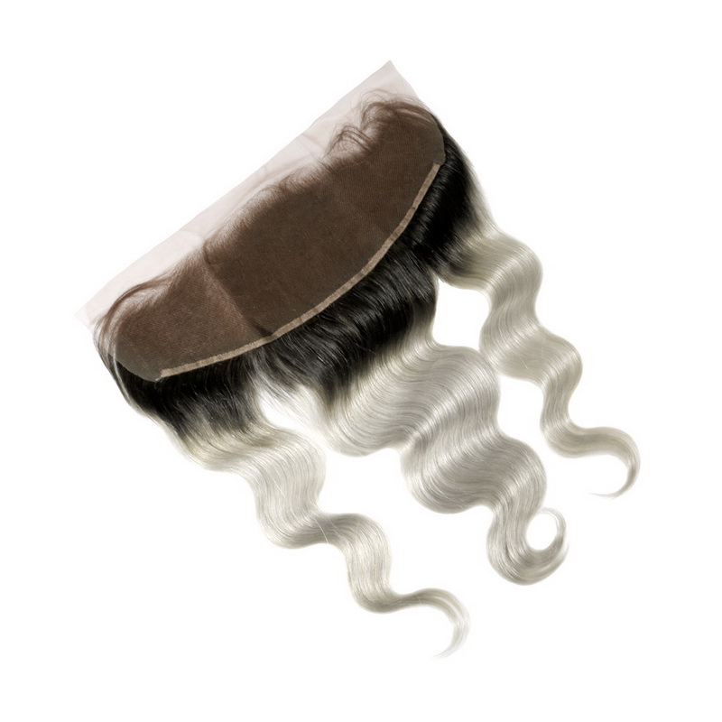13X4 Black Root /Grey Color  Virgin Hair Body Wave Lace Frontal - 图片 4